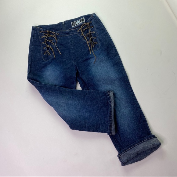 Vintage Rave R4R Denim Capri Blue Jeans Distress - Picture 8 of 16